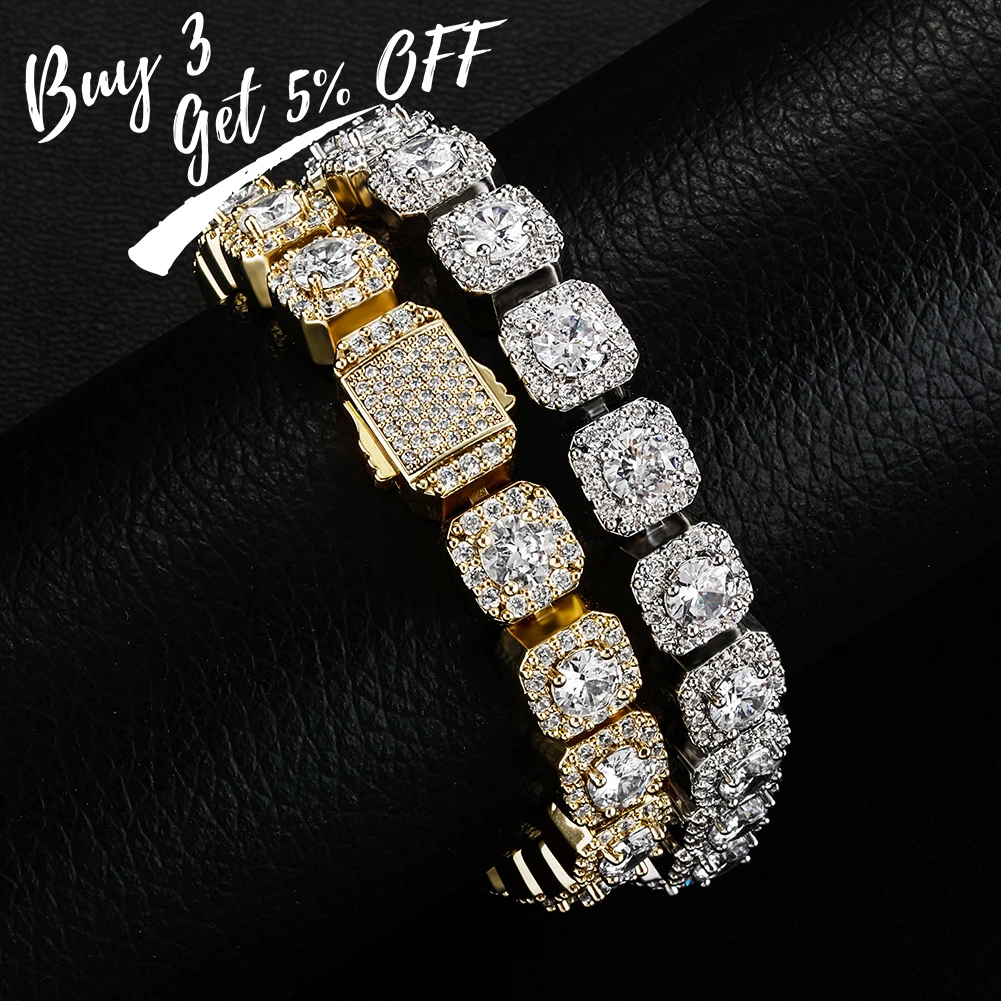TOPGRILLZ Iced Clustered Tennis Bracelet in Yellow/White Gold(10mm) With Spring Clasp Hip Hop Fashion Jewelry