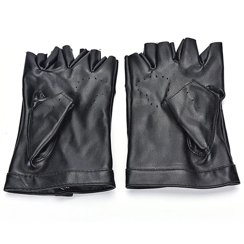 1 Pair Motor Punk Gloves Unisex Black PU Leather Fingerless Gloves Black Female Half Finger Driving Women Men Sports Guantes