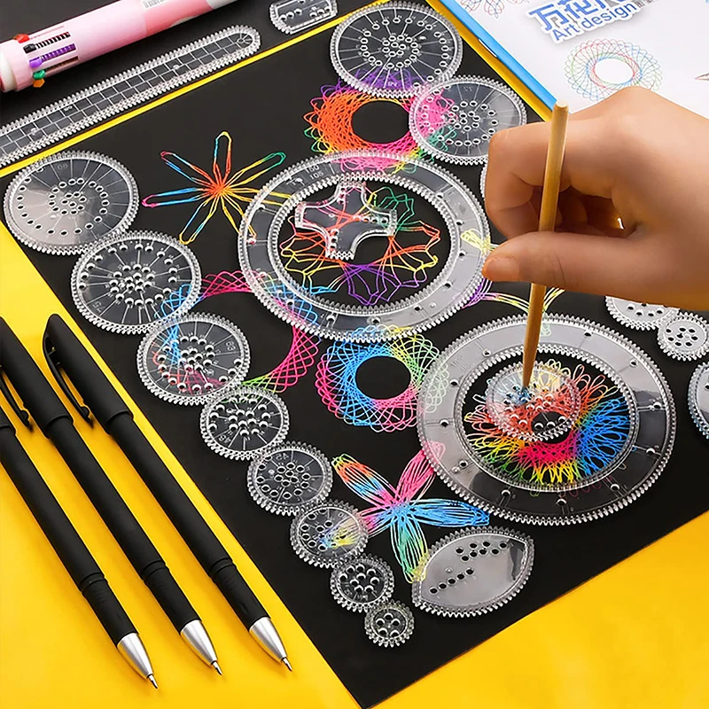 Scratch Rainbow Papers Classic Gear Spirograph Drawing Set Animal Geometric Painting Stencils Rulers Kids Art Carft Toys