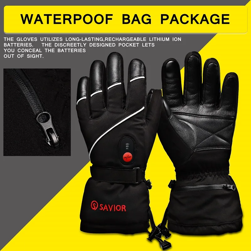 SAVIOR-guantes térmicos con batería recargable para hombre y mujer, manoplas térmicas para esquiar, montar en bicicleta, senderismo, caza y pesca, Invierno