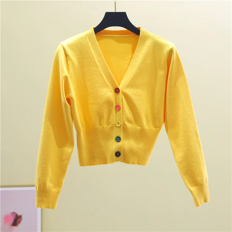 Women's Knitted Sweaters Autumn Spring Short Cardigans Single Breasted V-Neck Casual Short Jacket Female Solid Jackets Jumpers
