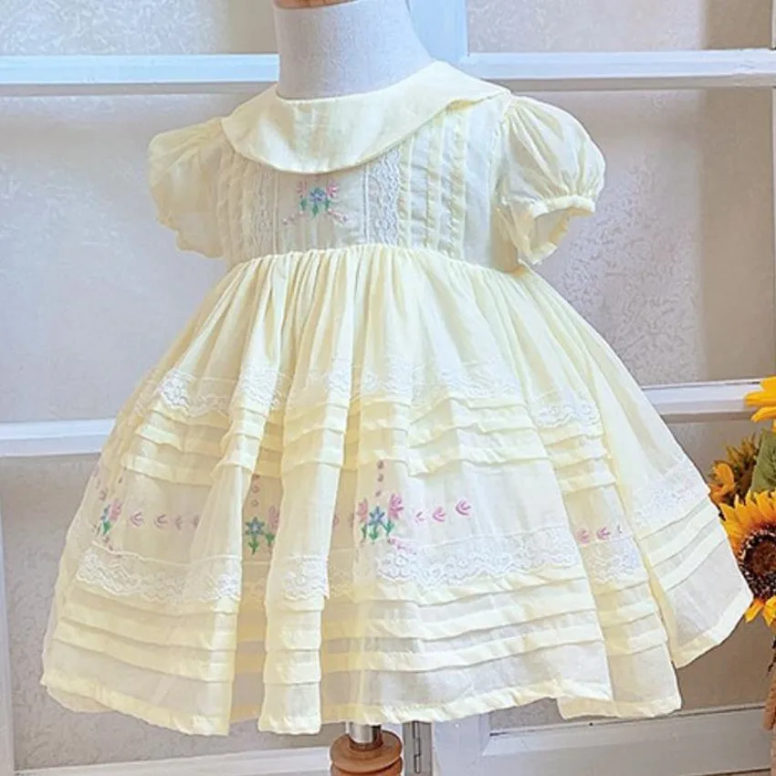 

Baby girl summer vintage Spanish lolita princess dress kids peter pan collar cute puff sleeve ball gown dress