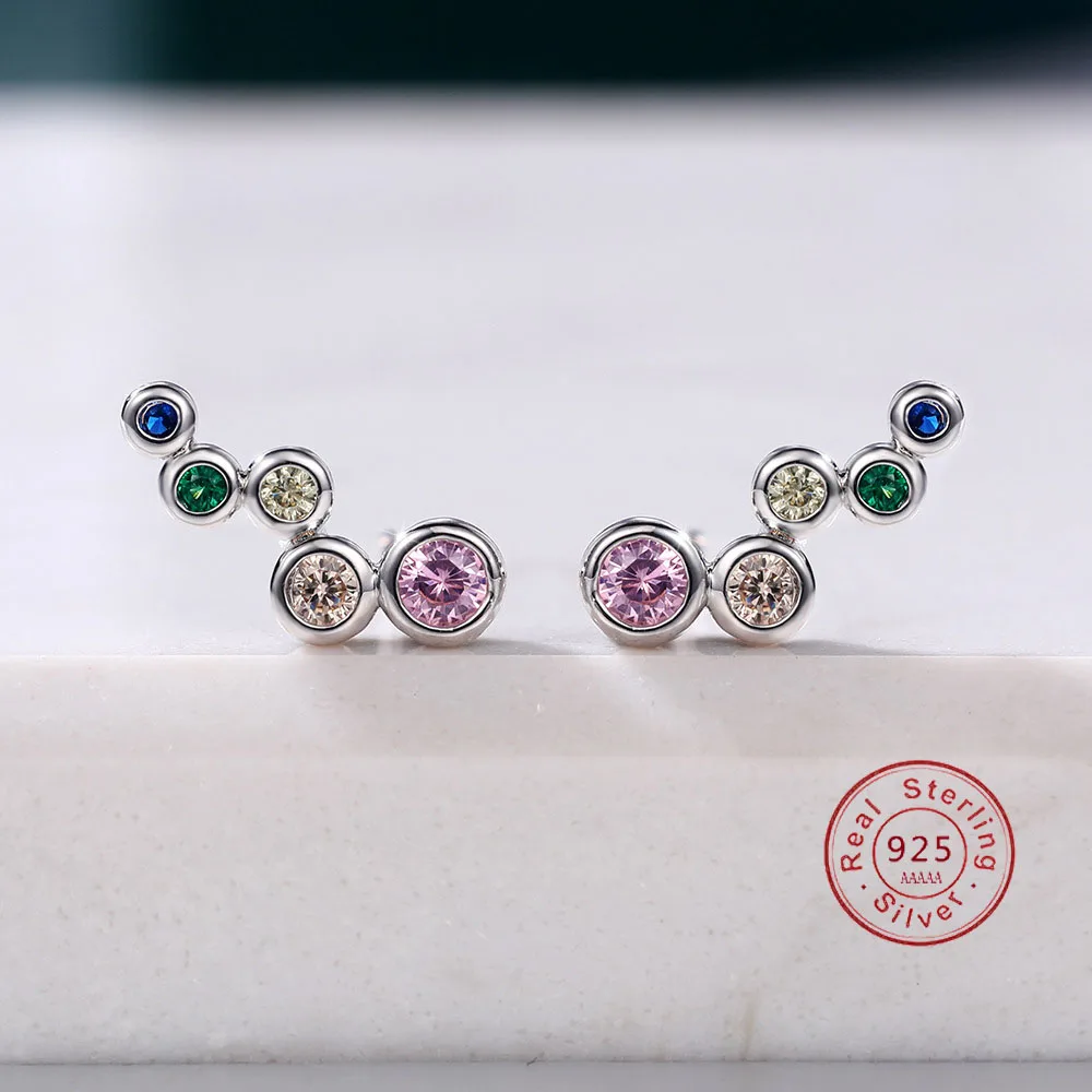 

2021 Fashion Round Zircon Stud Earrings For Women 925 Silver Needle Crystal Wedding Earrings Bridal Jewelry Gift Brinco