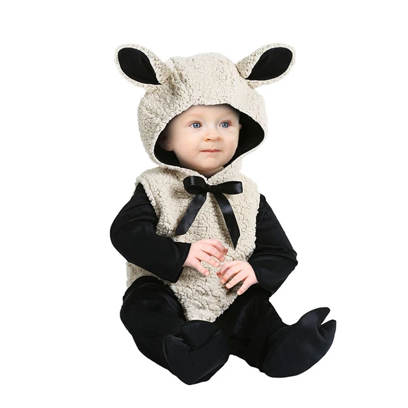 

Baby Little Lamb Cosplay Costume Infant Warm Cute Clothes Soft Halloween Overall Zipper Onesie Boy Girl Suit Cartoon Outfit