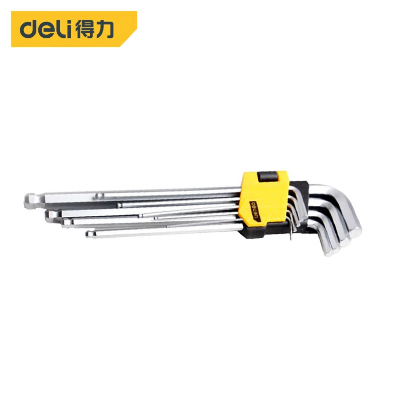 

deli 9PCS Double-End L-Type Screwdriver Hex Wrench Set Allen Key Hexagon Flat Head Spanner CR-V Steel Key Set Hand Tools