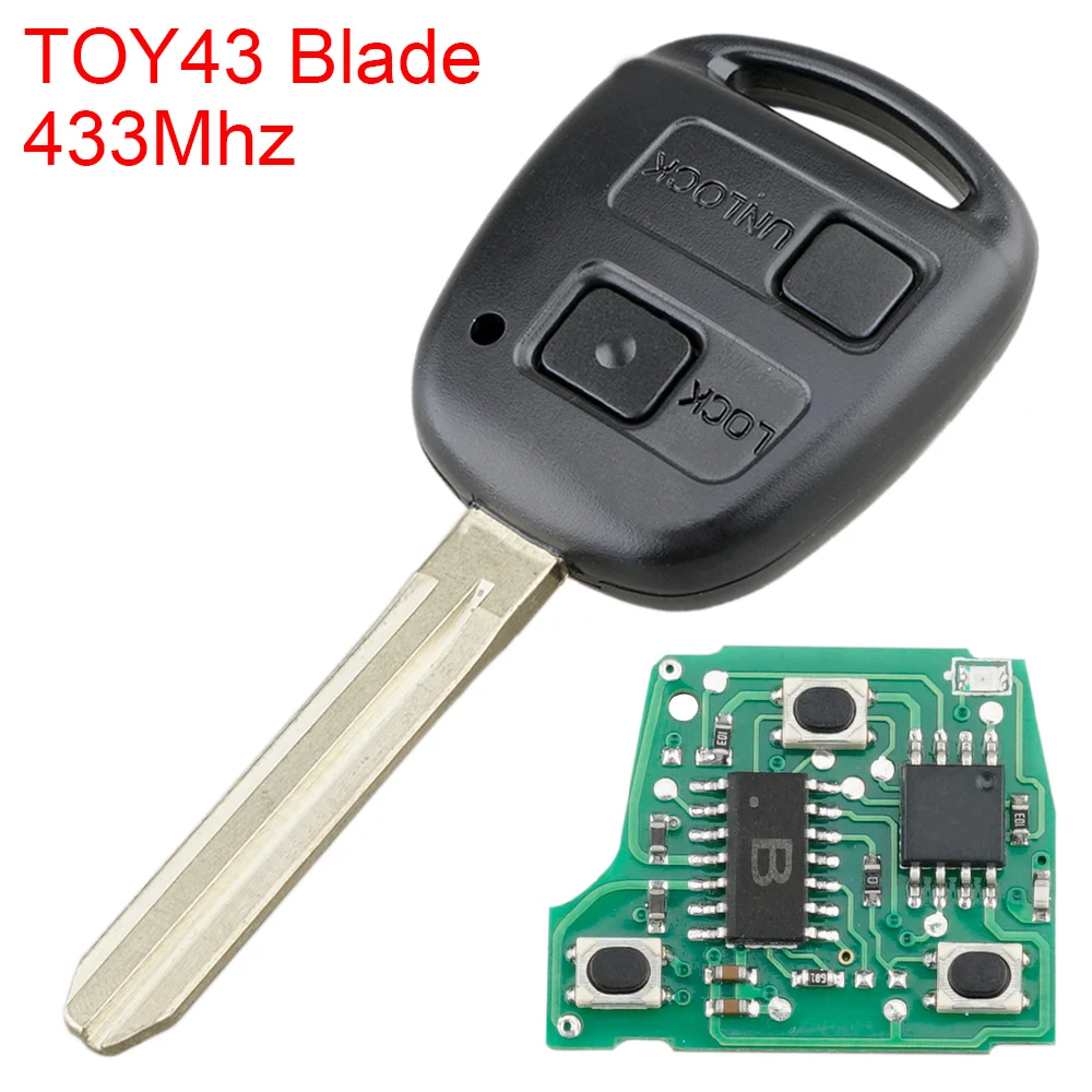 

433Mhz Remote Car Key 2 Buttons Car Remote key with TOY43 Blade Fit for Toyota-RAV4 Prado-Tarago-Kluger-Avensis 2003-2010