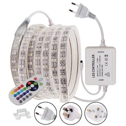 120 Led 5050 Taśma LED 220V 230V RGB 24KEY Zestaw zdalnego sterowania Wodoodporna taśma LED Elastyczna wstążka Dekoracja domu Światła linowe