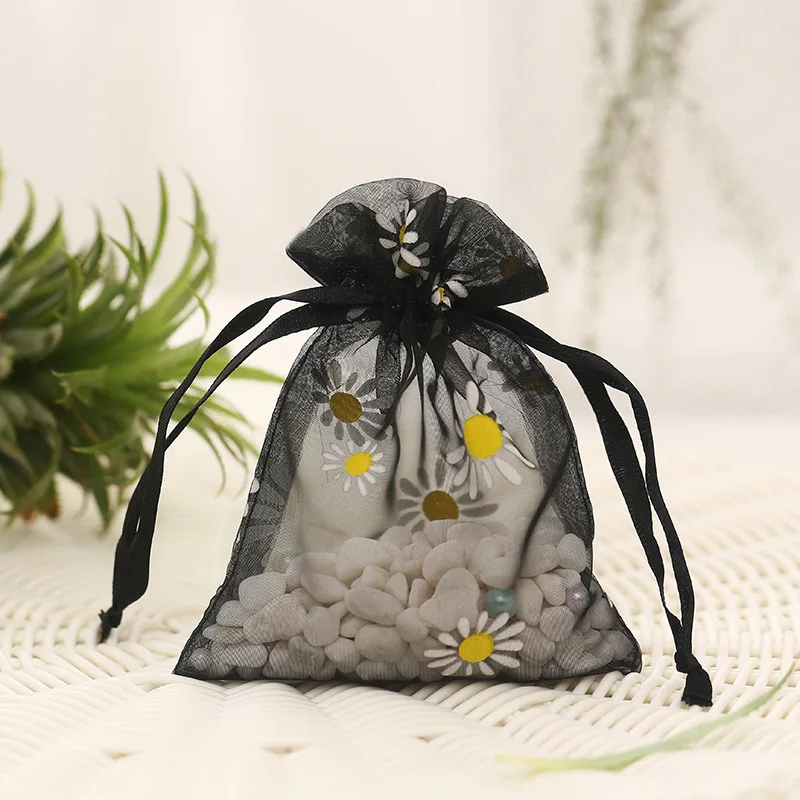 Bolsa de Organza con cordón para margaritas pequeñas, bolsa de regalo para exhibición de joyería, maquillaje, fiesta de boda y Navidad, 50 piezas