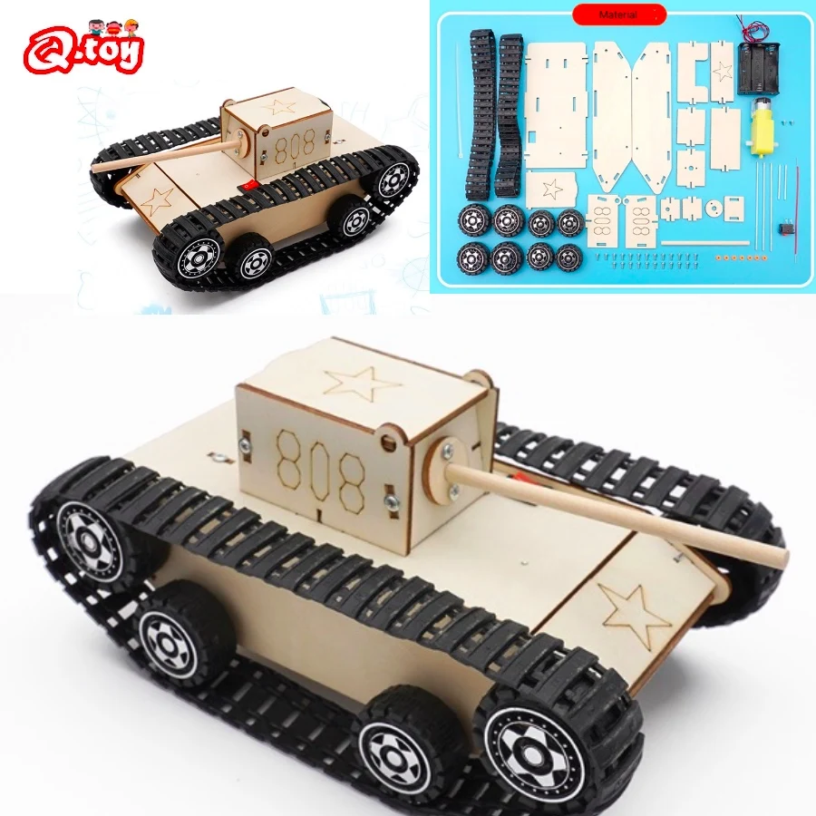 STEM Toys DIY Wooden 3D Tank Model Science Kit STEAM Assembly Toys Physics Electronic School Project Scientific Experiment Toys