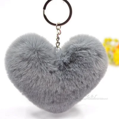 Fluffy pompom Keychain Gifts for Women Soft Heart Shape Pompon Fake Rabbit Key Chain Ball Car Bag Accessories Key Ring