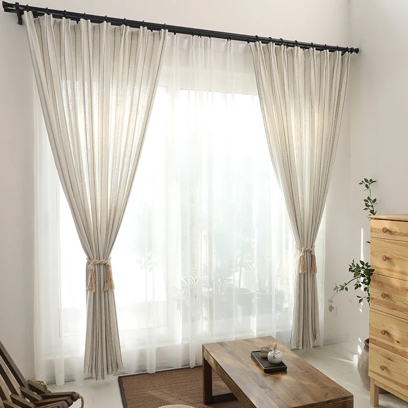 Linen cotton stripe curtain For Living Room Linen bedroom curtain Window Drapes For Bedroom Kitchen curtains kids curtains