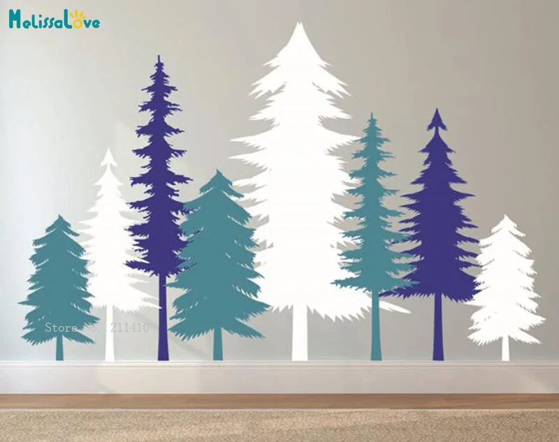 Pine Tree Wall Stickers Set Three Colors Home Decor Kids Baby Room Playroom Nordic Style Nursery Vinyl DIY Decals YT4892