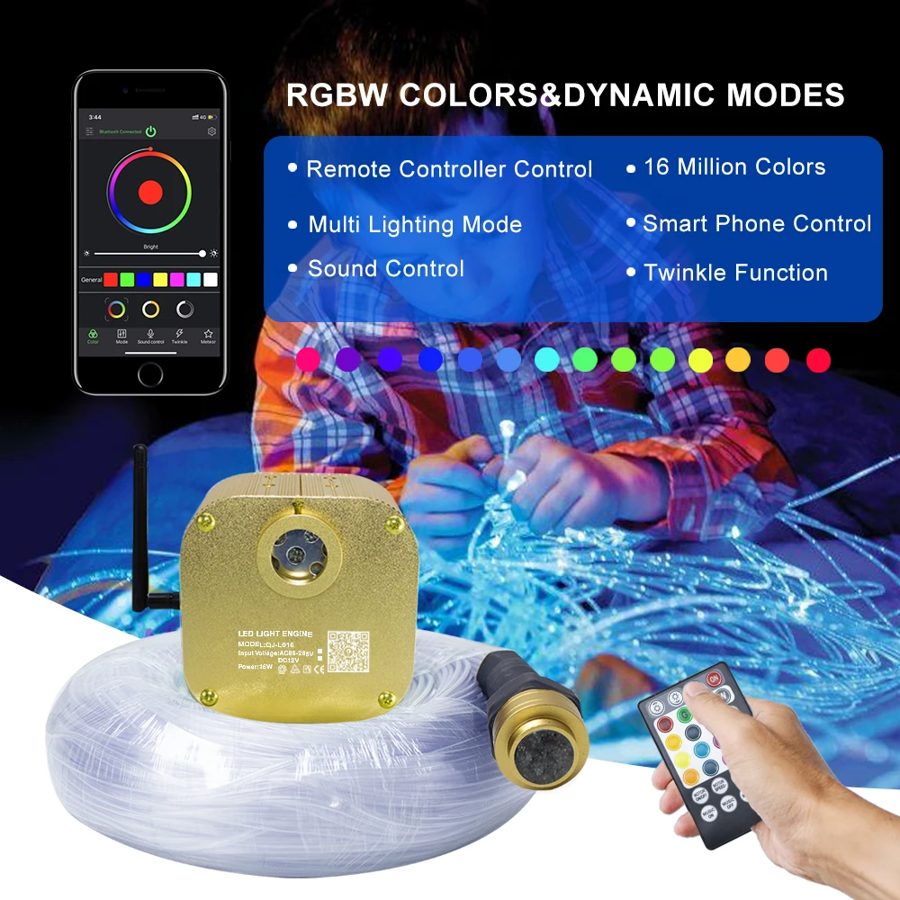 Imagem -03 - Jogos Sensoriais da Luz da Fibra de 16 w Rgbw com o Tubo do Pvc 100 Peças 3*0.75 mm m Cabo da Fibra Ótica da Faísca para o Quarto das Crianças Sensoriais Decoratio