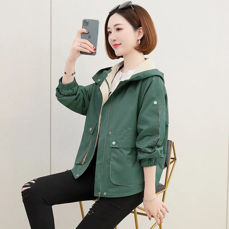 2022 New Autumn Women\'s Jackets Long Sleeve Causal Windbreaker Female Hooded Basic Coats Loose Outwear P896