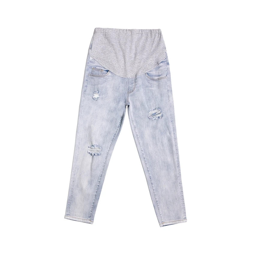 Thời Trang Phụ Nữ Mang Thai Denim Chín Điểm Quần Quần Thun Co Giãn Lỏng Lẻo Phụ Nữ Mang Thai Dạ Dày Nâng Quần Denim