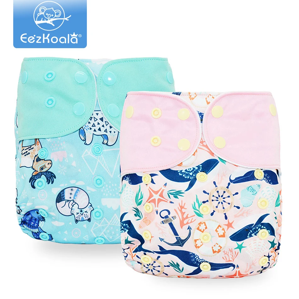 EezKoala 2Pcs ล้างทำความสะอาดได้เป็นมิตรกับสิ่งแวดล้อมผ้าอ้อมปรับผ้าอ้อม Reusable ผ้าอ้อมผ้าผ้าอ้อม Fit 3-18กกเด็ก