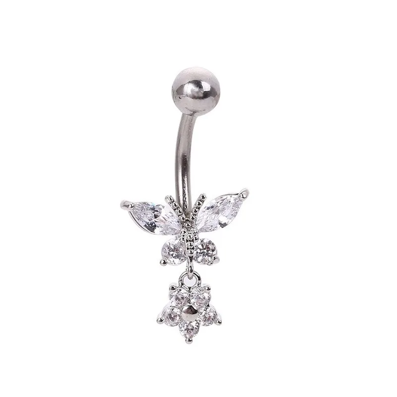 1 pc New Butterfly Zircon Fashion High Quality Surgical Steel Navel Piercing Belly Button Rings Belly Piercing Body Jewelry