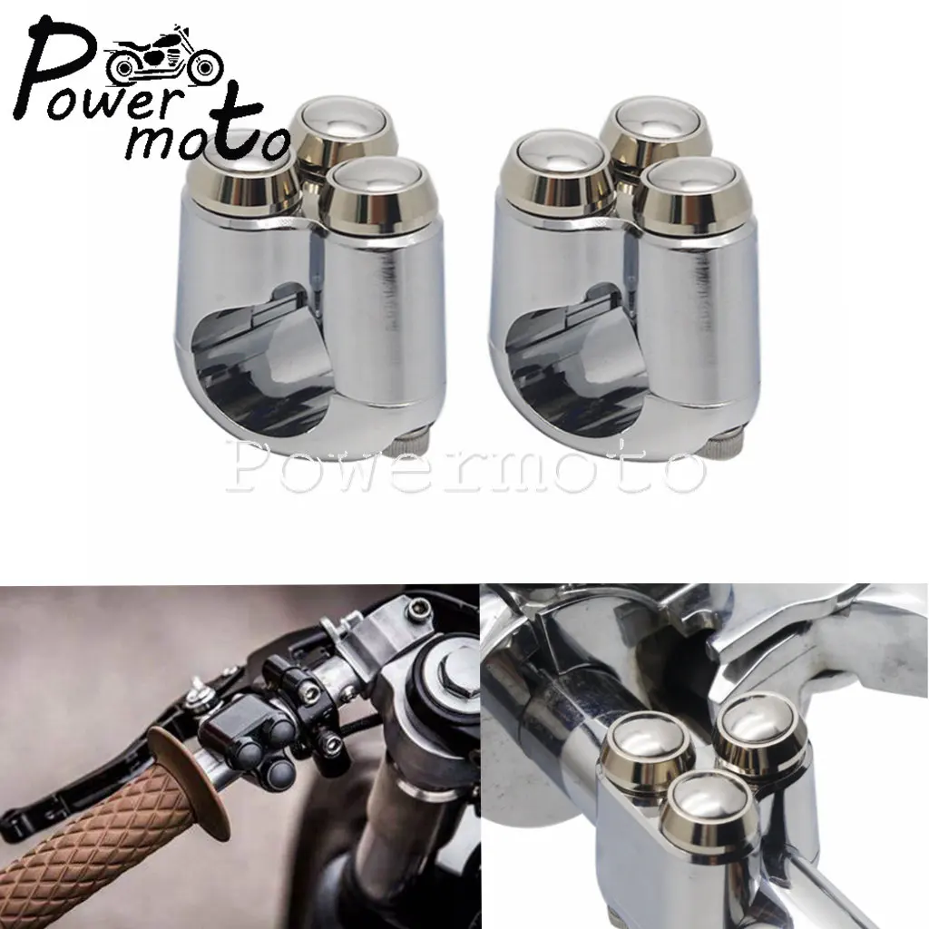 

For Harley Honda Yamaha Cafe Racer Universal 1" 7/8" Handlebar Control Switch Aluminum Retro 3-Button Motorcycle Mount Switches