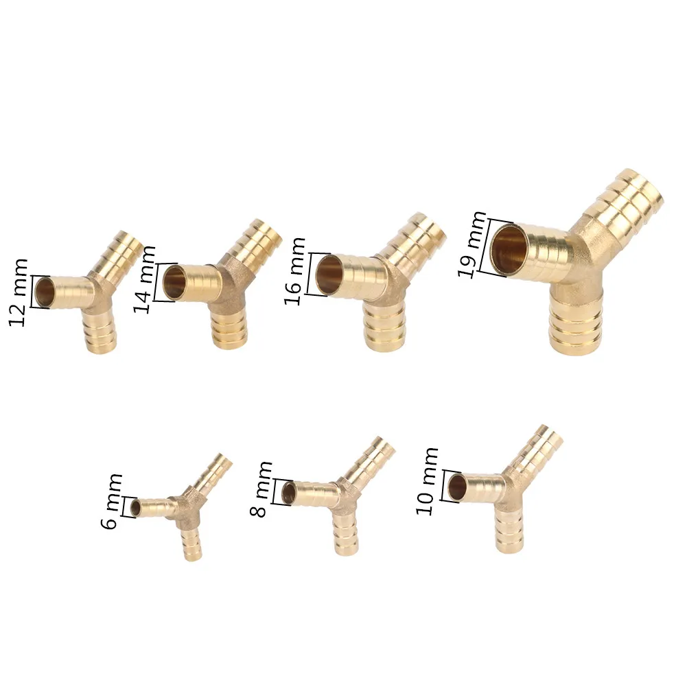 6mm 8mm 10mm 12mm 14mm 16mm 19mm Y Shape Brass 3-Way Barbed Hose Connector Garden Irrigation Water Pipe Cooper Couplings 3Pcs