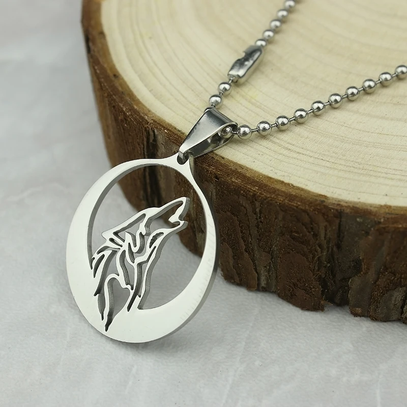 Howling Wol Wolf Howling Pendant Necklace Stainless Steel Necklace Fashion Punk Women Men's Jewelry