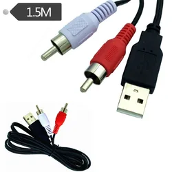 5FT USB A Male To 2 Rca Phono Male AV Cable Lead PC TV AUX Audio Video Adapter 1.5M