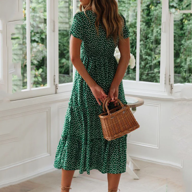 Abiti vintage stampa vintage manica a sbuffo estate spiaggia abiti dolci casual colletto quadrato floreale maxi abito lungo festa