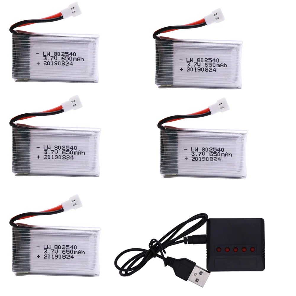 3.7V 650mAh Lipo Battery and usb Charger For SYMA X5C X5C-1 X5 X5SC X5SW M68 K60 HQ-905 CX30 RC Quadcopter battery 3.7 V 802540