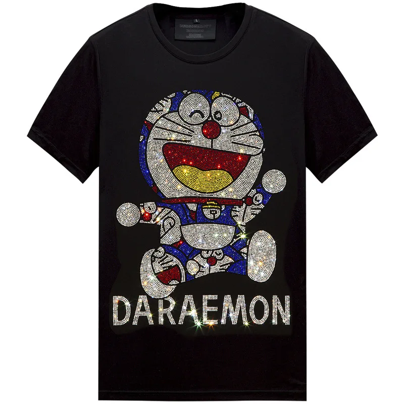 2024 Cartoon Rhinestones T Shirts Men Brand Short Sleeve Fashion Streetwear O Neck Slim Modal Cotton Mans T-shirts Plus Size 6XL