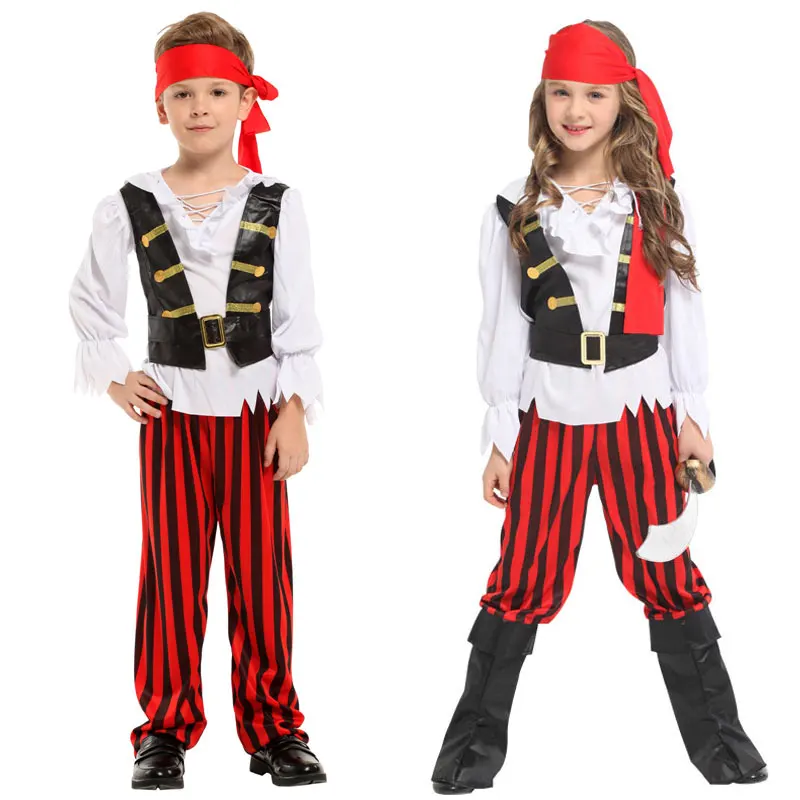 Umorden Boys Girls Rebel Posh Pirates Costume Corsair Buccaneer Cosplay for Child Kids Purim Halloween Costumes Fancy Dress