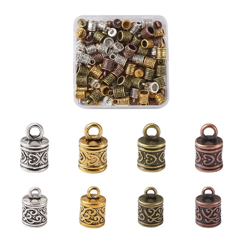 128pcs/box Alloy Cord Ends End Caps Tassel Leather Cord String Connector Tibetan Style for Jewelry Making DIY Bracelet Necklace