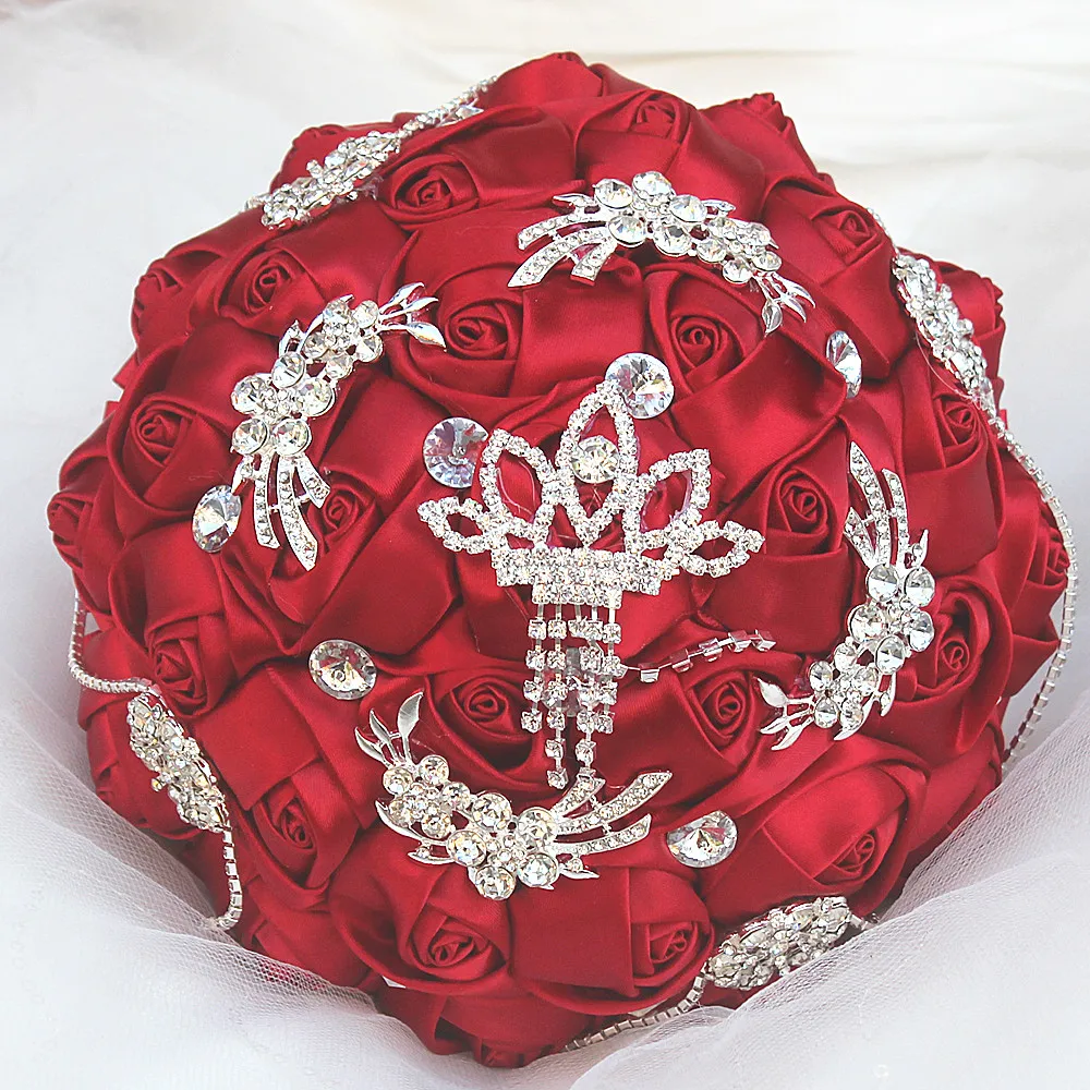 

Silk Ribbon Butterfly Wedding Bridal Bouquets Sweet 15 Quinceanera Bouquets Pearls Rhinestones Holding Flower W2218