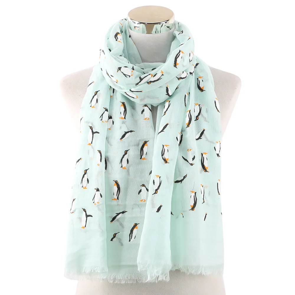 2020 New Cute Foam Penguin Print Fringe Scarves Shawls Wrap Women Travel Soft Animal Pattern Scarf Hijab 4 Color Free Shipping