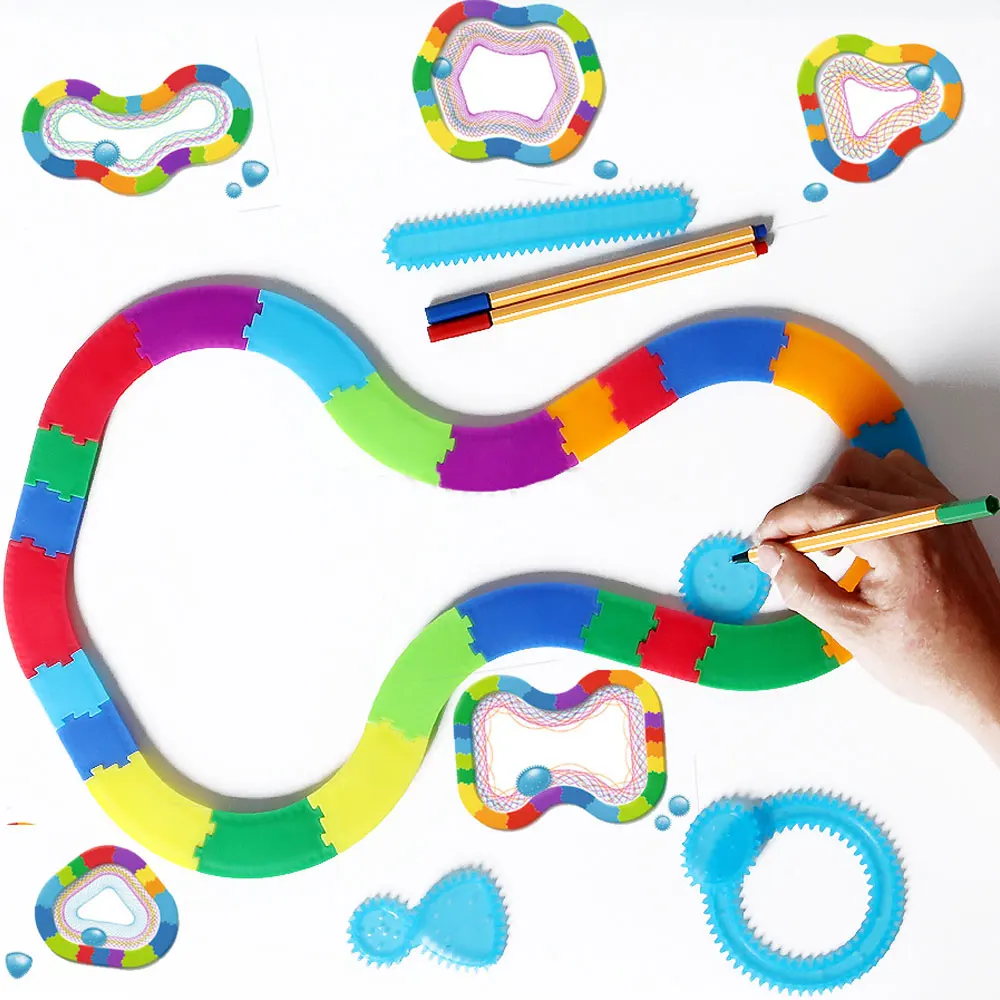 PCS Spirograph Block Set Draw Spiral Design Educational Geometric Toys Baby Creative Shape Painting Ruler Rail Track