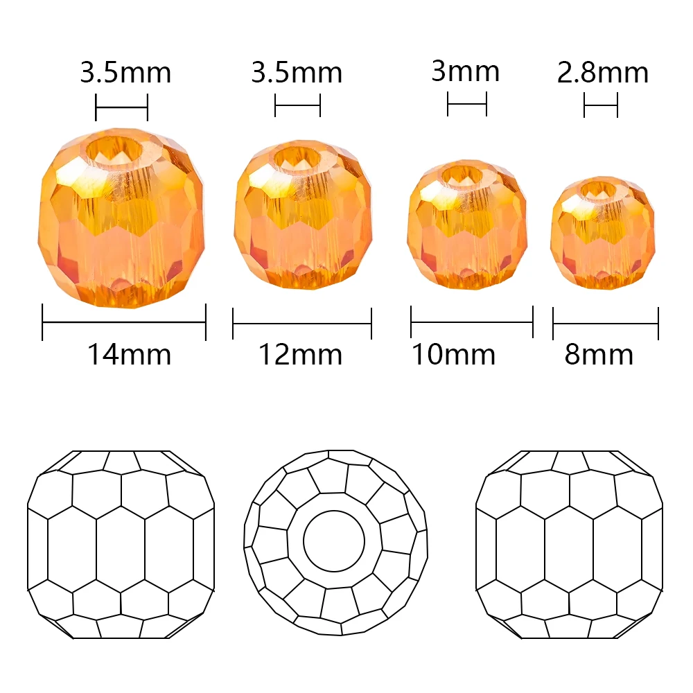 Faceted Ball Bead With Large Hole 8/10/12/14mm Glass Round Beads Jewelry Making DIY Crystal Crafts Beading for Decoration