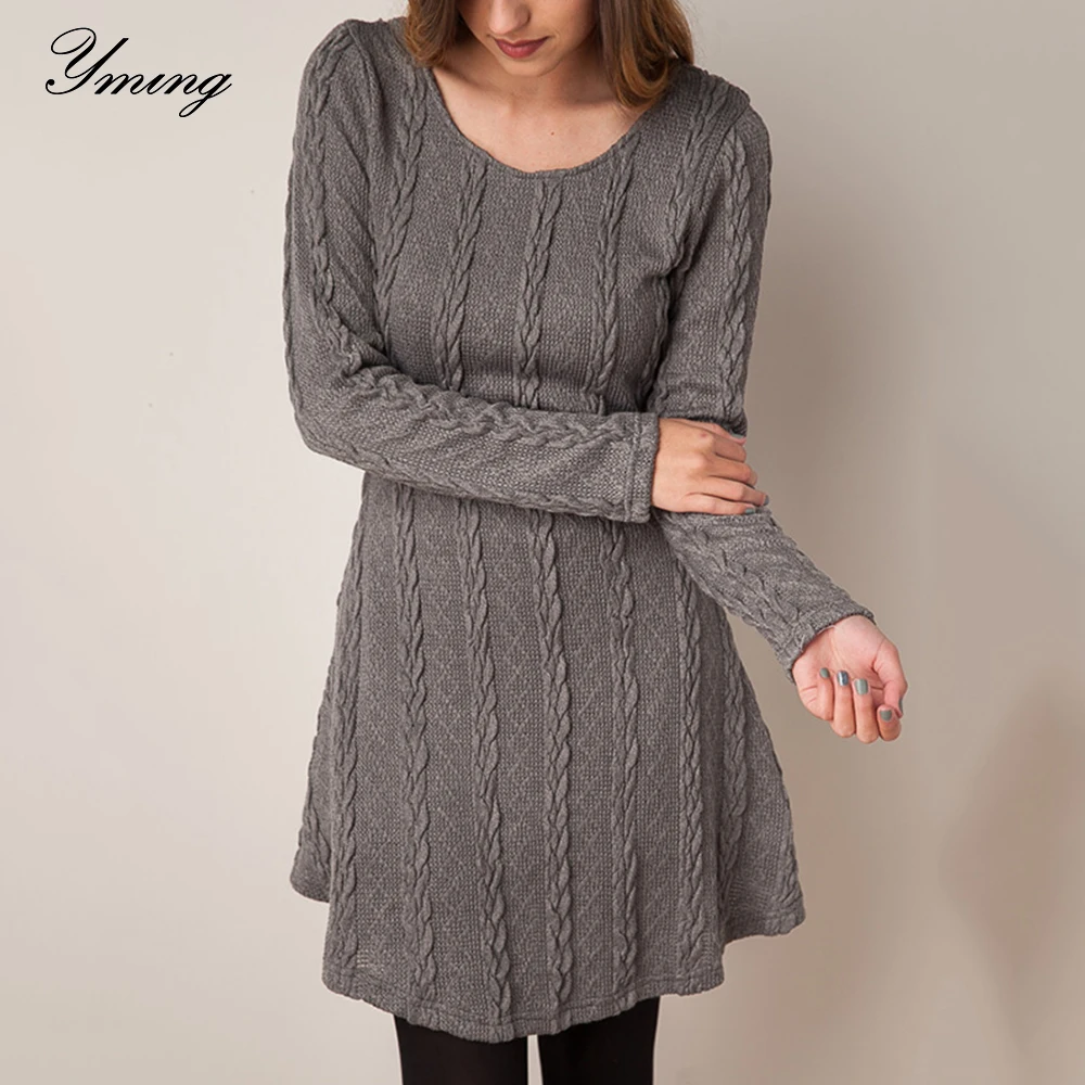 

YMING Winter Women Sweater Dress Oversized Knitted Pullover Twisted Long Sleeve Jumper Warm Long Sweaters Truien Female Clothes