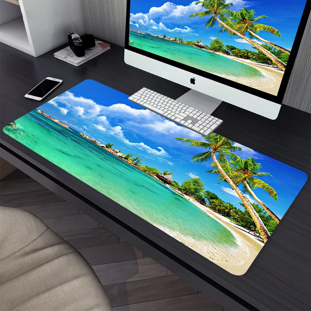 Palm Trees Beach Blue Sky Clouds Large Gaming Mouse Pad Computer Mousepad PC Gamer Mouse Mat XXL Mausepad Keyboard Mat Desk Pad