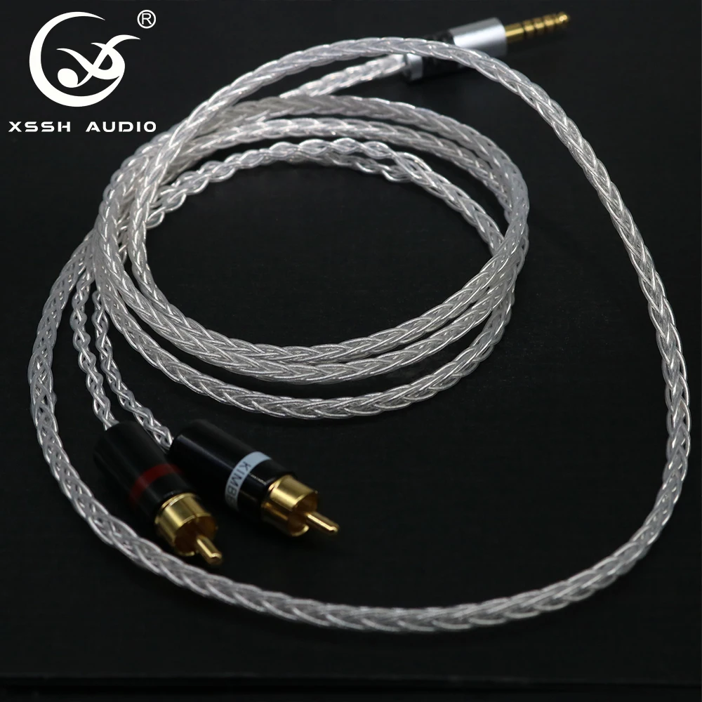 

Audio Aux Line YIVO XSSH DIY OEM Amplifier Mixer 4.4mm to 2 RCA 8 Core Pure Silver Headphone Earphone Extension Cable Wire Cord