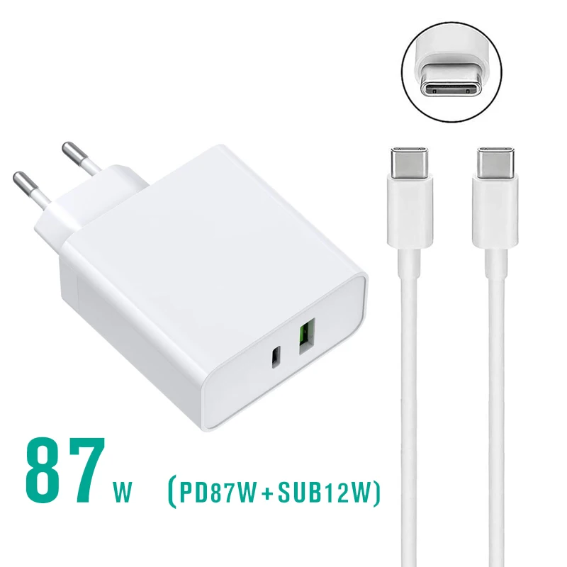 87W USB C Power Adapter Charger for Macbook Air Pro 13 15 USB Type C PD Charger for Asus Hp Lenovo Laptops 5V USB Phone Charger