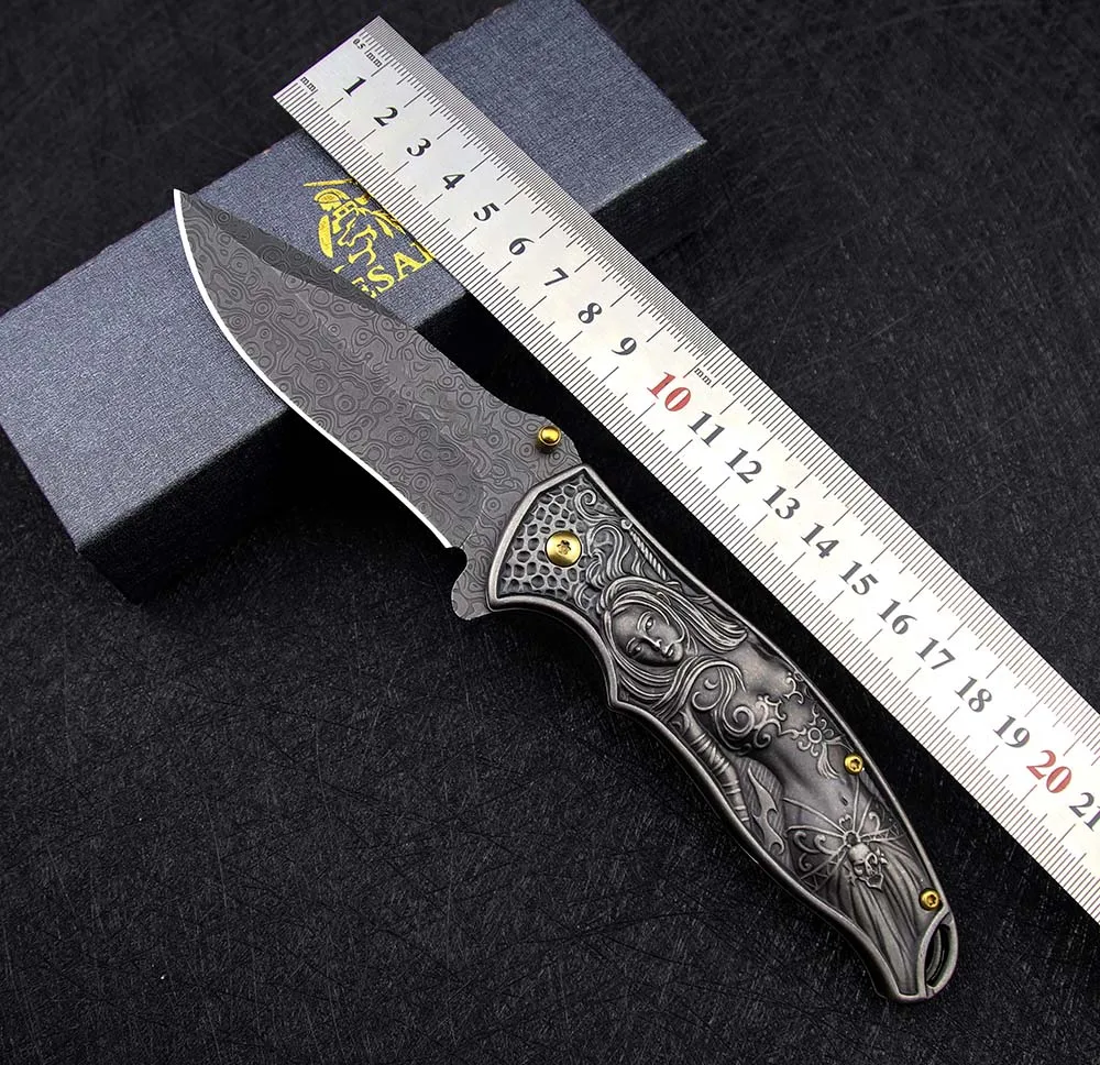 

Memaid Goddess Engrave Tactical Utility Outdoor Folding Blade Knife - Amazing Design Collection Knife