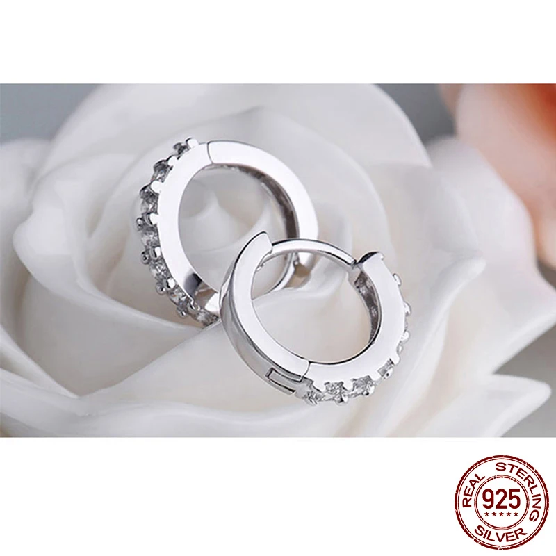 2020 NEW HOT SALE 100% Real 925 Sterling Silver Crystal Circle Earring For Women Making Jewelry Gift Wedding Party Engagement