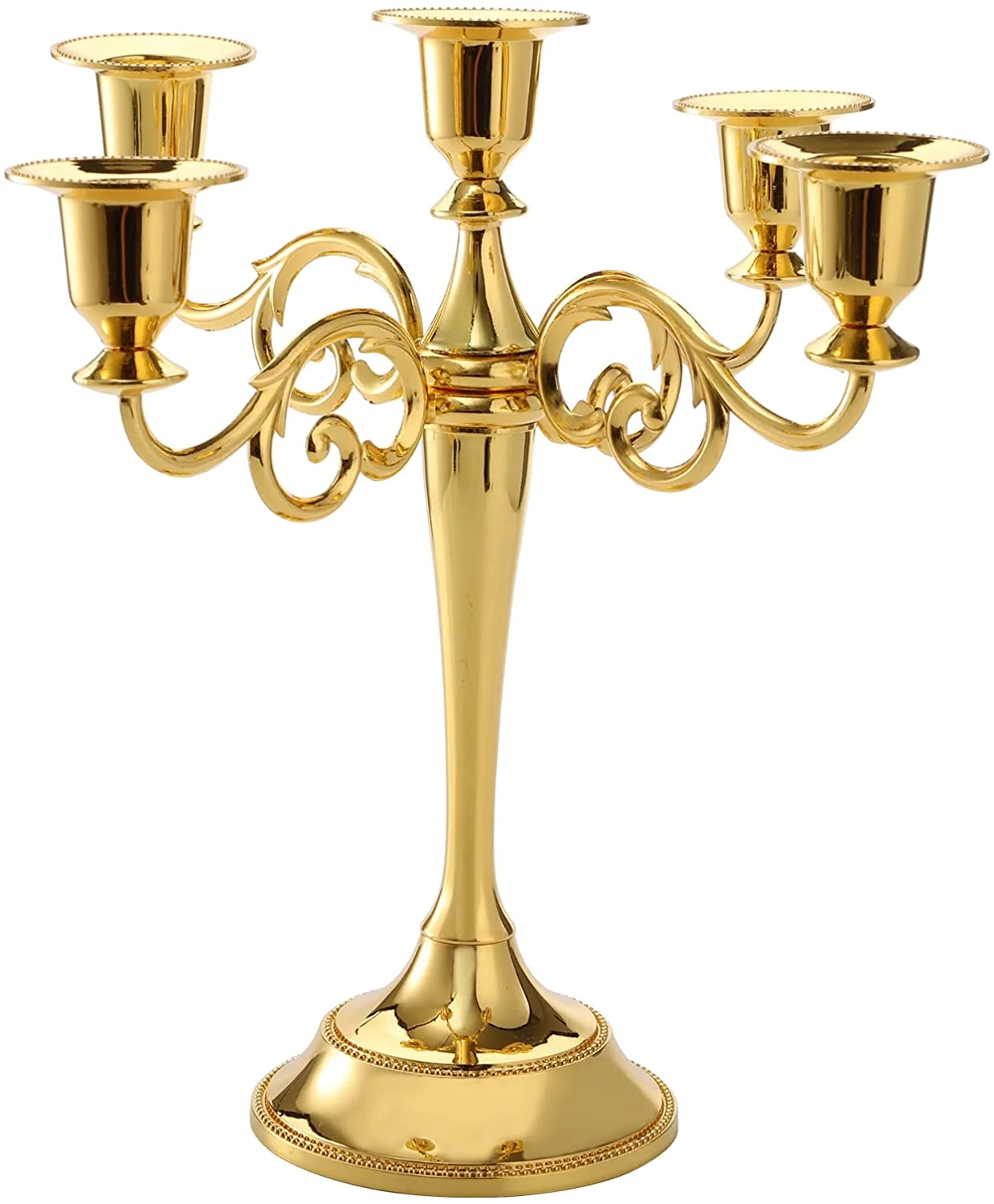 European Metal Candelabra with 3/5 Arms Candlestick Holder Gold Elegant Candle Stand Vintage for Wedding Dining Table Decoration