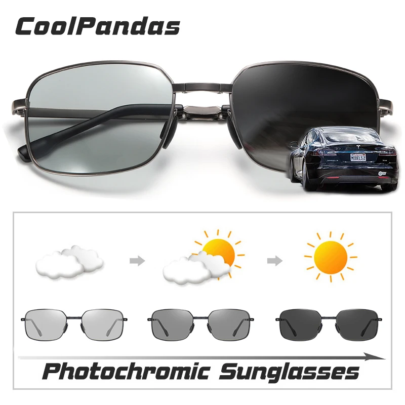 Classic Rectangle Folding Frame Sunglasses Men Polarized Photochromic Driving Glasses Women Chameleon Goggle Oculos masculino