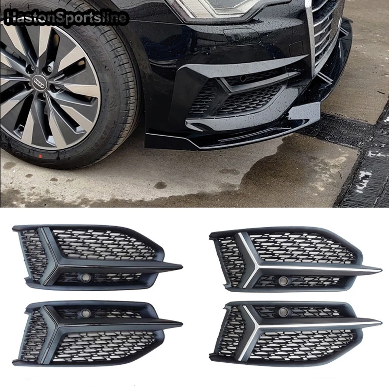 A6 C8 Honeycomb Front Sport Fog Lamp Cover Fog Light Grill for Audi A6 Standard Bumper 2019-2021 Car Styling Accessories