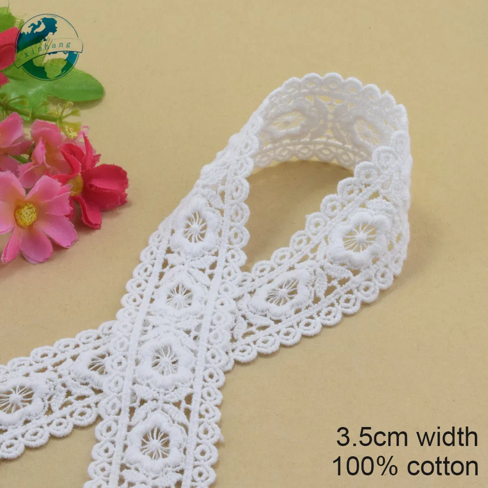 3.5cm Wide 100% Cotton embroid lace sewing ribbon guipure trim wedding decoration DIY dolls colthes Accessories lace ribbon#4201