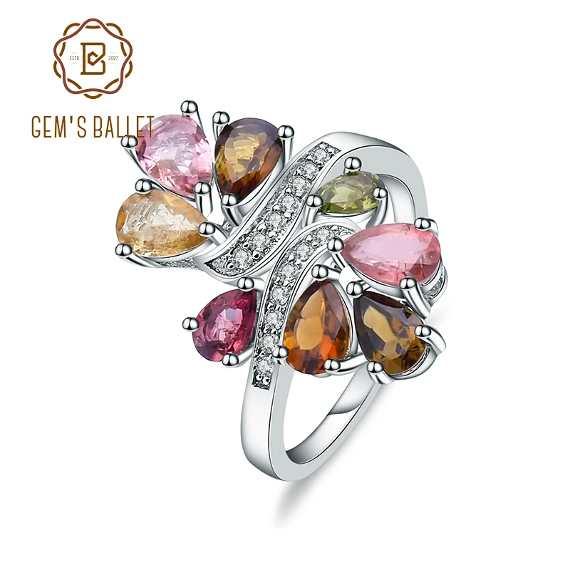 

Gem's Ballet Natural Tourmaline 585 14K 10K 18K Gold 925 Silver Ring For Women Flower Wedding Engagement Jewelry Accessorie