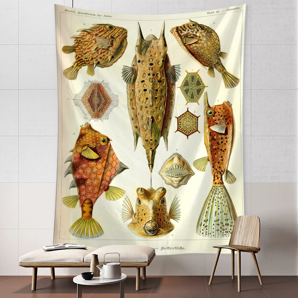 Sea Fish Jellyfish Retro Tapestry Wall Hanging Psychedelic Abstract Tapiz Witchcraft Aesthetics Room Home Decor