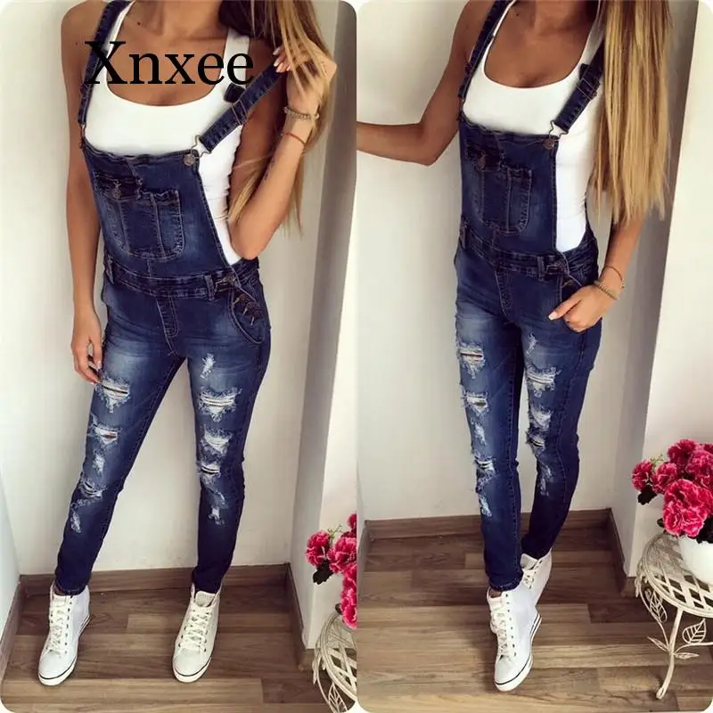 

casual Denim Jumpsuit summer Ladies Long Pants rompers women jumpsuit Overalls ripped jeans Strappy Off Shoulder boyfriend jeans