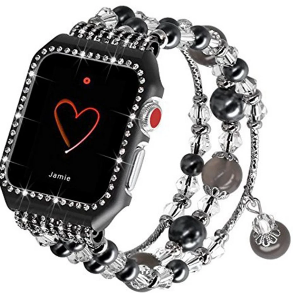 Case + Strap For Apple watch 44mm 40mm Series 6 5 4 SE Diamond-encrusted protective cover for iwatch 3 2 1 42mm 38mm Agate strap