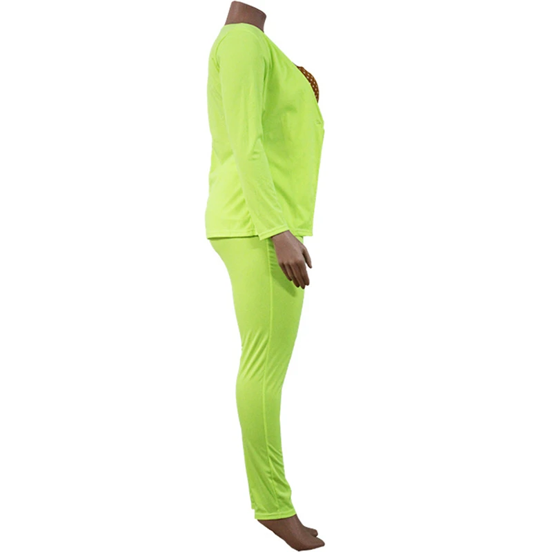 New Solid Colors V-Neck Casual Office Blazer Pants Suit with Elastic Band Plus Size Fluorescent Green Blazer Two Piece Set Women