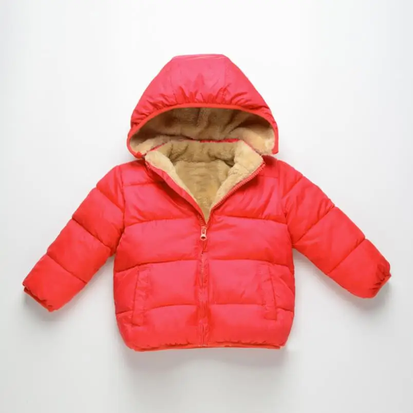 2024 New Winter Kids Jackets Cap Removable Fleece Boys Girls Super Soft Warm Thicken Velvet Children's Outerwear 2-7Y